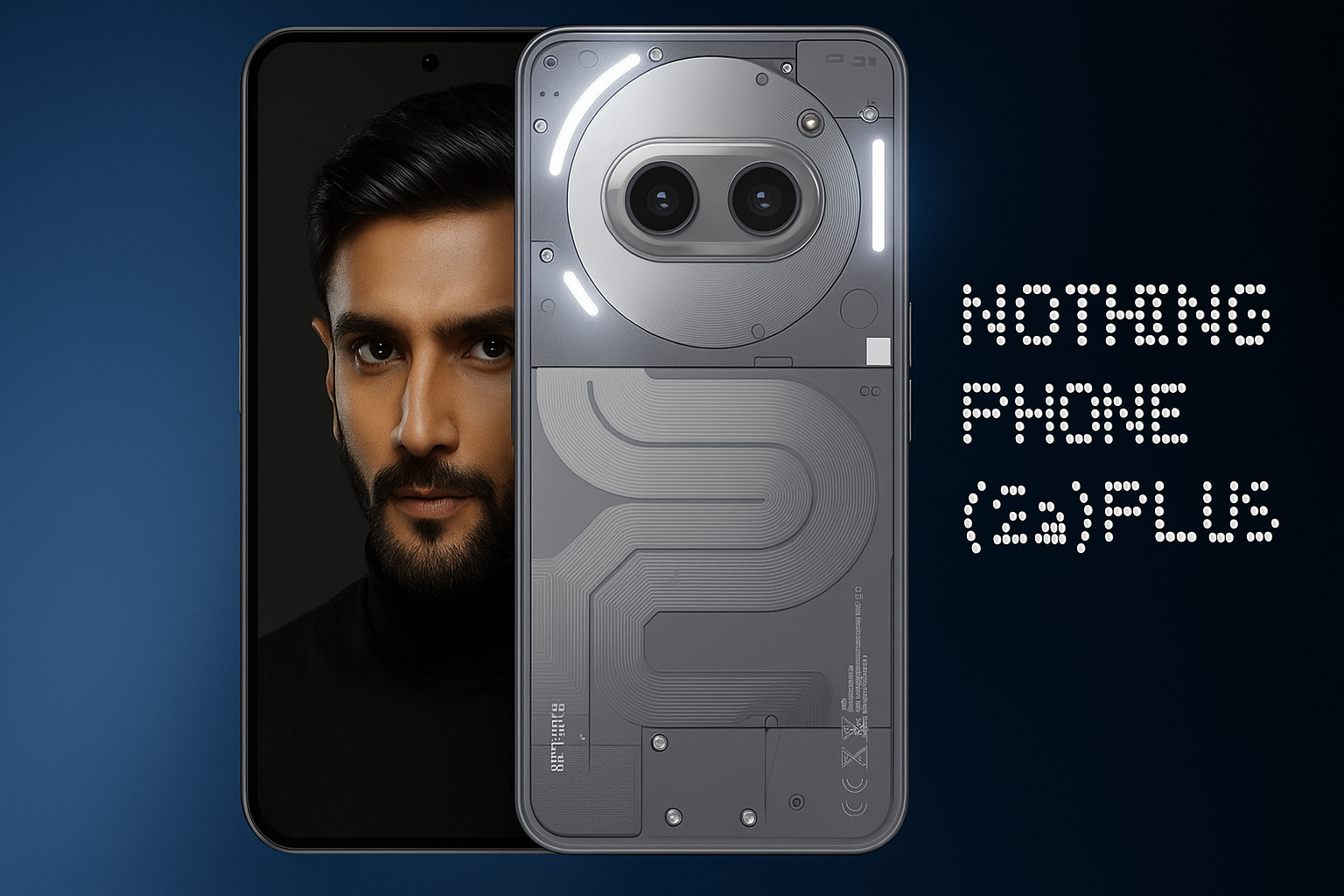 Nothing Phone 2A Plus smartphone with 6.7-inch Amoled 120Hz Display, Mediatek Dimensity processor 14, Dual-Camera syste and transparent design with Glyph Interface.