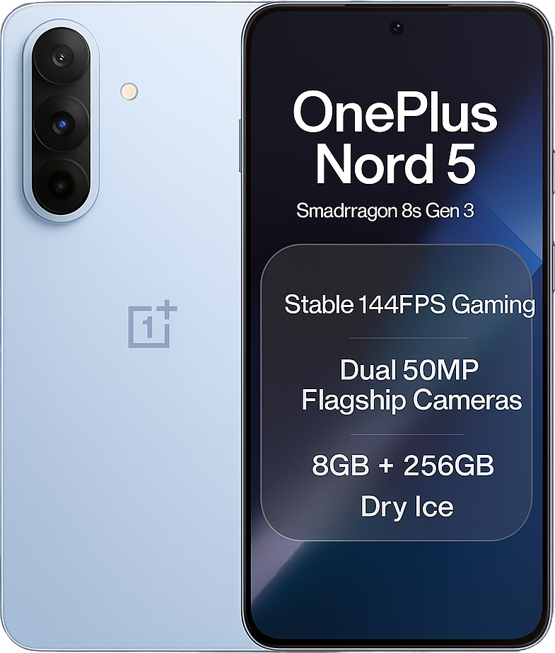 OnePlus Nord 5 Smartphone With 6.6-Inch Amoled 120Hz Display, snapdragon 7 Gene 3 Processor, oxygenOS, And Dual Rear Cameras.