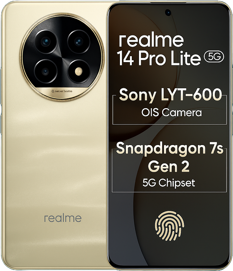Realme 14 Pro Lite smartphone featuring 6.7-inch Amoled Display, 120Hz refresh rate, Android 14, snapdragon processor, 50MP dusal rear camera, 16MP Selfie Camera, 5000mAh Battery, 67W Fast Charging and 5G Connectivity.
