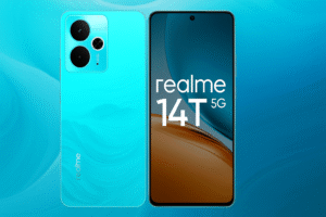 Realme 14T Smartphone featuring 6.7-inch Amoled display, Media tek dimensity 7050 Processor, android 14, 64MP Triple Rear Camera, 16MP selfie Camera, 5000mAh Battery, 67W Fast Charging, and 5G connectivity.