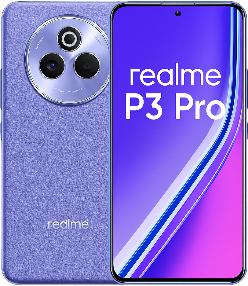 Realme P3 Pro Smartphone with 6.7-inch FHD+Amoled 120Hz Display, android 14, Media Tek Dimensity Processor, 64MP Triple Camera, 16MP Front Camera, 5000mAh Battery, 80W Fast Charging, and 5G Connectivity.