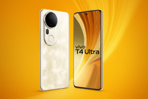 Vivo T4 Ultra 5G smartphone with 6.8-inch Amoled display, snapdragon 7 Gene 3 Processor, Android 14, 64MP triple Camera, 12GB RAM, 500mAh battery and 5G connectivity.