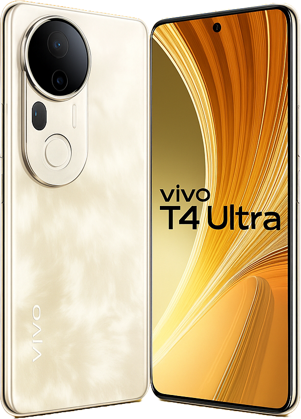 Vivo T4 Ultra 5G smartphone with 6.8-inch Amoled display, snapdragon 7 Gene 3 Processor, Android 14, 64MP triple Camera, 12GB RAM, 500mAh battery and 5G connectivity.