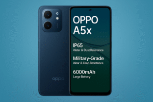 Oppo A 5x4G smartphone featuring 6.5-inch HD+ display Snapdragon processor Android 11 OS 13MP dual rear camera 8MP front camera 5000mAh battery and smooth 4G LTE connectivity.