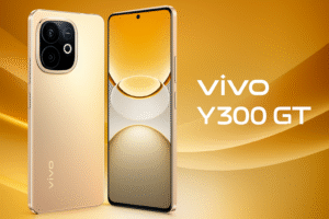 Vivo Y300 GT smartphone with 6.7-inch AMOLED display Snapdragon processor Android 14 50MP dual camera 12GB RAM 5000mAh battery and 5G connectivity.