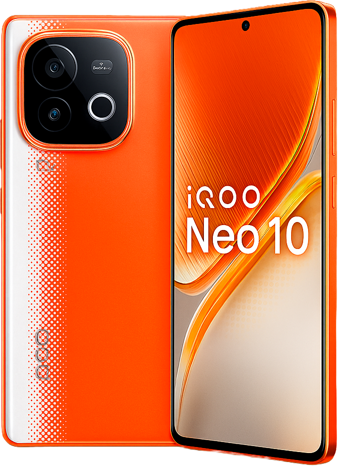 Vivo iQOO Neo 10 smartphone featuring 6.78-inch AMOLED display snapdragon 8 Gen 2 processor android 14 50MP dual camera 12GB ram 5000 mah battery and 5G connectivity.