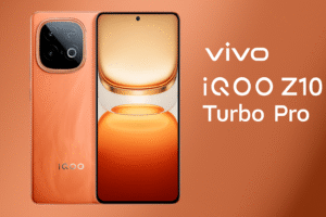 Vivo iQOO Z10 Turbo Pro Smartphone featuring 6.7-inch Amoled display, snapdragon 8Gene Processor, android 14, 50MP Ois Triple Camera, 12GB RAM, 5000mAh Battery and 120W Fast Charging with 5G Connectivity.