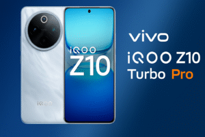 Vivo iQOO Z10 Turbo with 6.7-inch Amoled Display, snapdragon 8 Gene Processor, android 14, 50MP Ois triple Camera, 8GB RAM, 5000mAh Battery, and 120W Fast Charging with 5G Support.