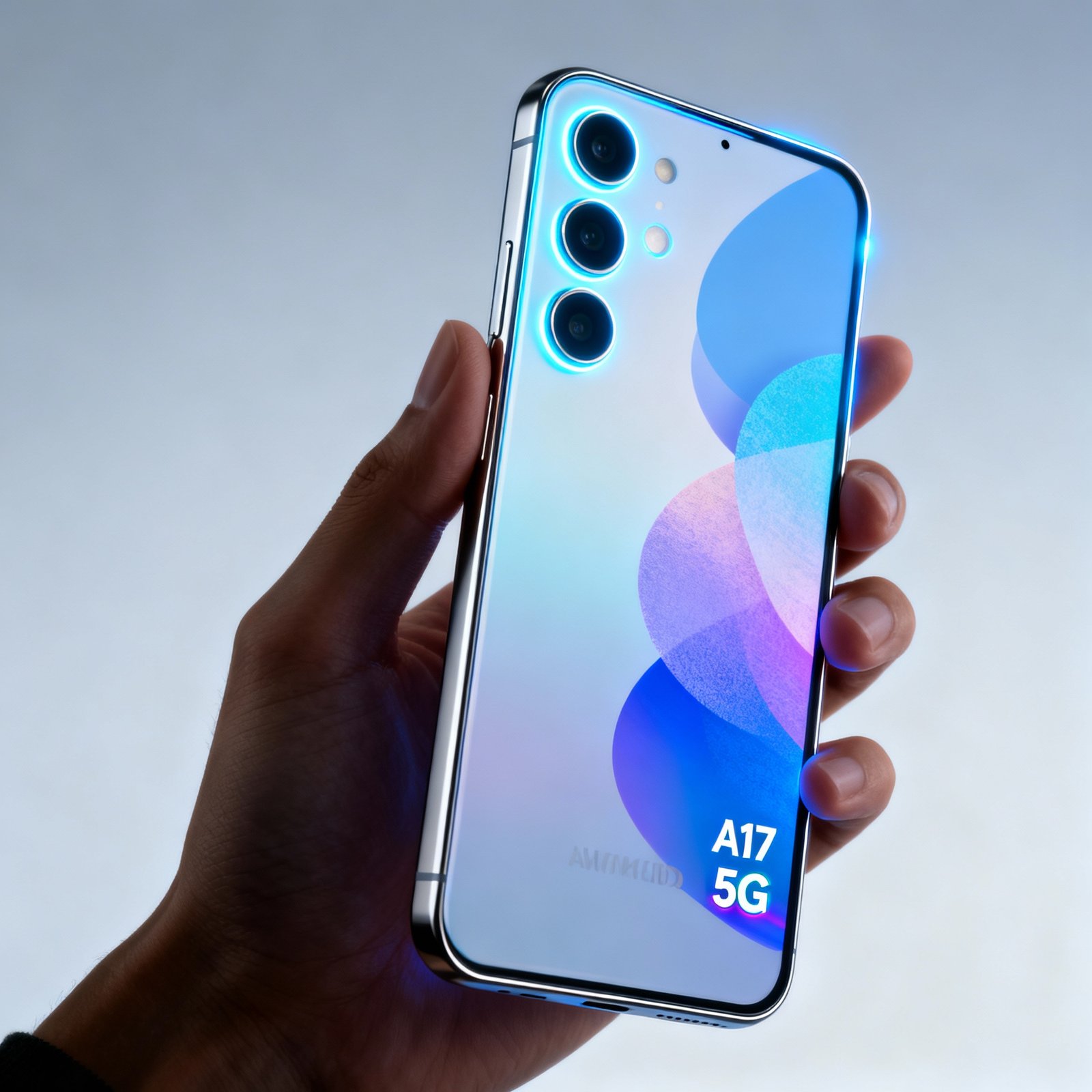 Samsung Galaxy A17 5G review specifications smartphone with slim design and glowing AMOLED display.