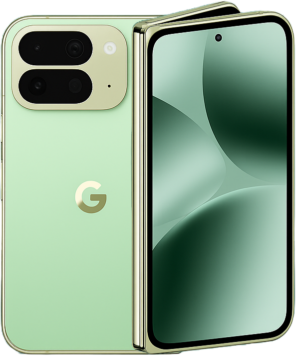 Google Pixel 10 Pro Fold smartphone with 7.6-inch foldable AMOLED main display, 6.3-inch cover screen, Google Tensor G4 processor, Android 15, triple 50MP AI cameras, 5000mAh battery, fast charging, and 5G connectivity.
