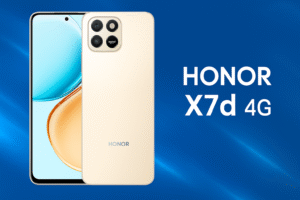 Honor X7d 4G smartphone with 6.74-inch HD+ LCD display, MediaTek Helio G37 processor, Android 12 with Magic UI, 4GB RAM, 128GB storage, 50MP dual rear camera, 5MP selfie camera, 5000mAh battery with 22.5W fast charging, and 4G connectivity.