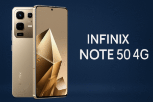Infinix Note 50 4G smartphone features a 6.78-inch FHD+ AMOLED display, MediaTek engine, Android 14, 108MP triple rear cameras, 5000mAh battery, fast charging, and smooth 4G connectivity.