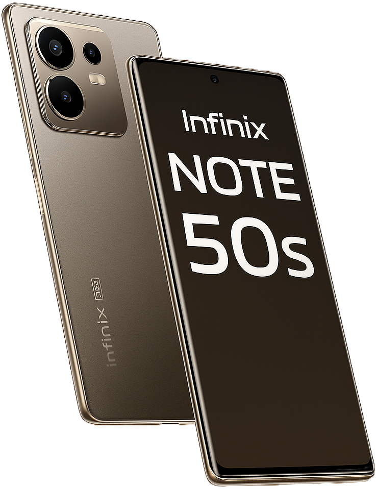Infinix Note 50s smartphone with 6.7-inch FHD+display, Media Teck Processor, Android 14, 64MP Dual rear Camera, 5000mAh Battery with fast charging, and smooth 4G/5G connectivity.