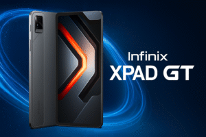 Infinix Xpad GT tablet with 11-inch 2K display, MediaTek processor, Android 14, 13MP rear camera, 8000mAh battery, fast charging, and 4G/5G connectivity.