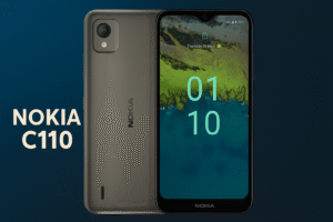 6.3-inch HD+ display, MediaTek Helio P22 processor, Android 12, 13MP back camera, 3000mAh battery, and 4G LTE connectivity are all features of the Nokia C110 smartphone.