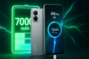 OPPO A6 PRO LAUNCHES WITH 7000MAH BATTERY 80W FAST CHARGING AND IP69 DURABILITY PAKISTAN RELEASE EXPECTED SOON smartphone with 6.7-inch AMOLED display, 7000mAh battery, 80W SuperVOOC fast charging, dual rear cameras, and 5G connectivity.