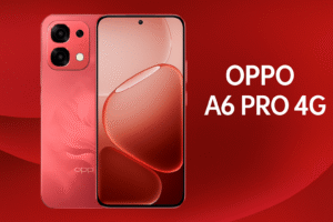 Oppo A6 Pro 4G smartphone with 6.6-inch AMOLED display, MediaTek Helio processor, Android 15, 8GB RAM, 128GB storage, 64MP dual rear camera, 16MP selfie camera, 5000mAh battery with 33W fast charging, and slim lightweight design.