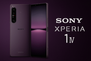 Sony Xperia 1 IV smartphone with 6.5-inch 4K HDR OLED 120Hz display, Snapdragon 8 Gen 1 processor, Android 12, triple 12MP ZEISS cameras with continuous optical zoom, 5000mAh battery, fast + wireless charging, and 5G connectivity.