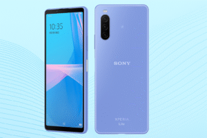 Sony Xperia 10 III Lite smartphone with 6.0-inch OLED FHD+ display, Snapdragon 690 5G processor, Android 11, triple 12MP + 8MP + 8MP cameras, 4500mAh battery, fast charging, and 5G connectivity.