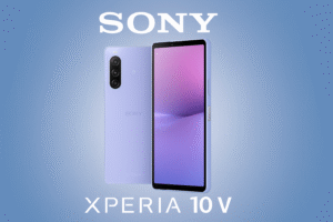Sony Xperia 10 V smartphone with 6.1-inch OLED display, Snapdragon 695 5G processor, Android 13, triple 48MP main camera, 5000mAh battery, fast charging, and 5G connectivity.