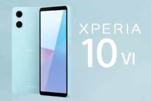 Sony Xperia 10 VI smartphone with 6.1-inch OLED FHD+ display, Snapdragon 6 Gen 1 processor, Android 14, dual 48MP cameras, 5000mAh battery, fast charging, and 5G connectivity.
