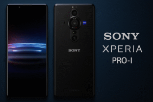 Sony Xperia Pro-I smartphone with 6.5-inch 4K HDR OLED 120Hz display, Snapdragon 888 processor, Android 11, 12MP 1.0-type Exmor RS main camera with ZEISS optics, 4500mAh battery, fast + wireless charging, and 5G connectivity.