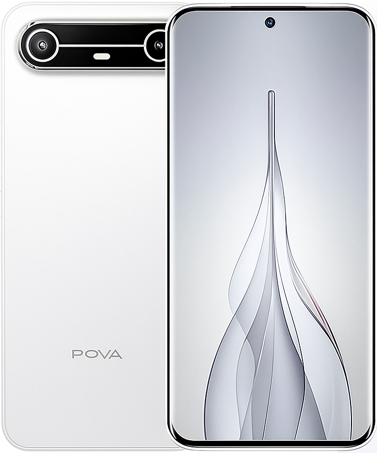 Tecno Pova Slim smartphone with 6.8-inch AMOLED 120Hz display, MediaTek Helio processor, Android 15, 8GB RAM, 256GB storage, 64MP dual rear camera, 16MP selfie camera, 6000mAh battery with 45W fast charging, and slim stylish 4G design.