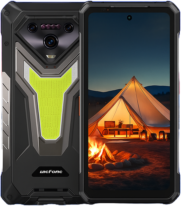 Ulefone Armor 34 rugged smartphone with 6.78-inch FHD+ AMOLED 120Hz display, MediaTek Dimensity 8020 processor, Android 15, 16GB RAM, 512GB storage, 200MP OIS main camera + 64MP night vision + 50MP ultrawide, 32MP front camera, 15,000mAh battery with 120W fast charging, side fingerprint sensor, and IP68/IP69K MIL-STD-810H durability.