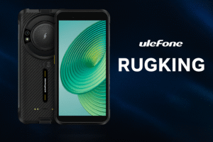 Ulefone RugKing rugged smartphone features a 5.99-inch HD+ display, Unisoc T7255 chipset, Android 15, 8GB RAM, 256GB storage (expandable to 2TB), 9600mAh battery, 18W fast charging, 126dB super-loud speaker, glare flashlight, IP68/IP69K waterproofing, and MIL-STD-810H durability.