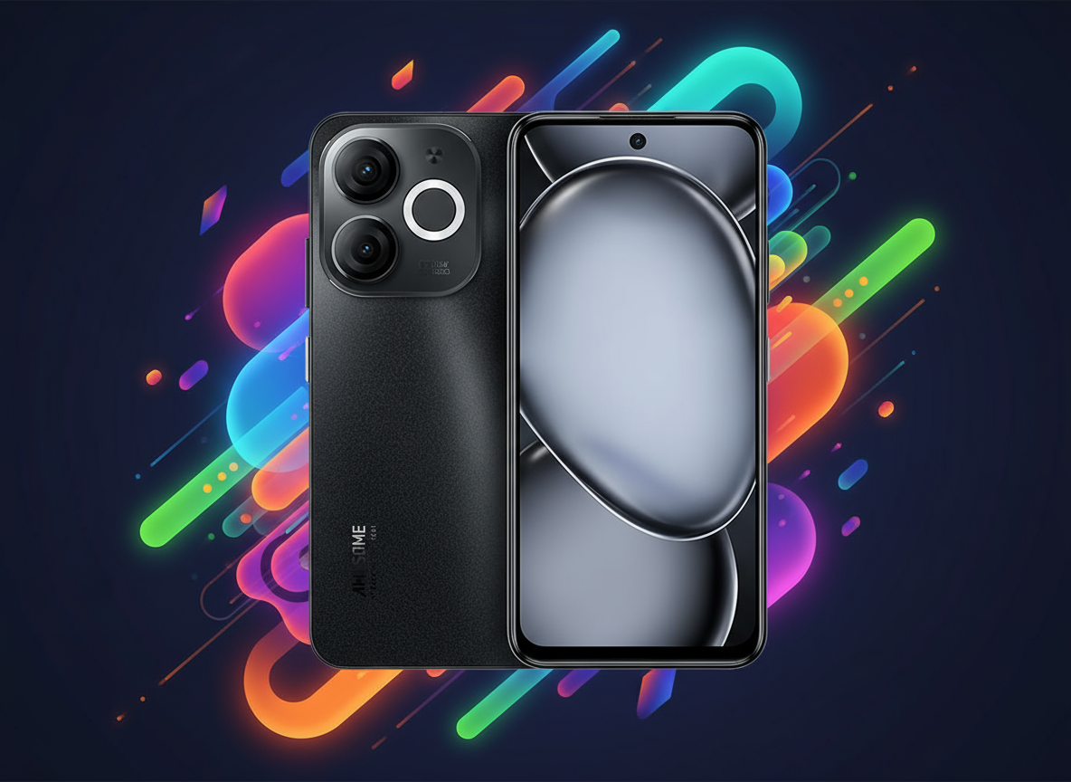 itel A80 smartphone with 6.6-inch HD+ display, Unisoc processor, Android 14, dual 13MP rear cameras, 5000mAh battery, fast charging, and 4G connectivity.