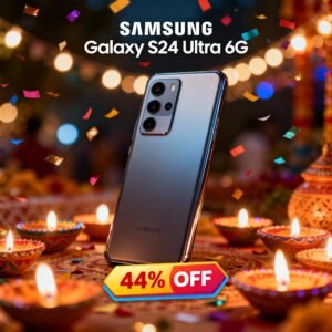 Amazon Sale Samsung Galaxy S24 Ultra 5G smartphone on Amazon Diwali sale banner showing 44% discount.