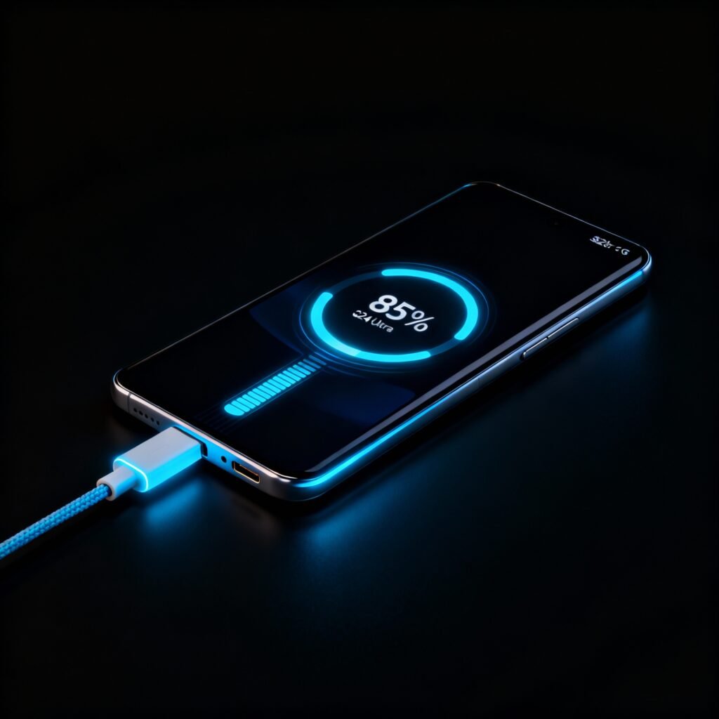 Samsung Galaxy S24 Ultra 5G fast charging with 5000mAh battery.