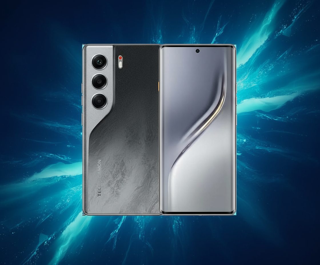 Tecno Camon 40 Pro smartphone with 6.78-inch AMOLED display, MediaTek Dimensity 8200 processor, 12GB RAM, 256GB storage, 108MP triple AI camera, and 5000mAh battery with 70W fast charging.