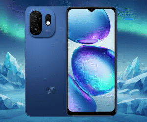 itel A100C smartphone with 6.6-inch HD+ display, Unisoc processor, Android 14, dual 13MP rear cameras, 5000mAh battery, 18W fast charging, and 4G connectivity.