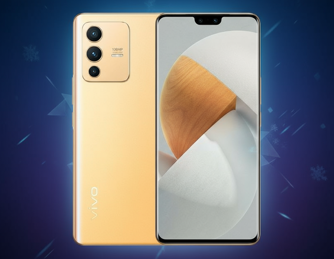 vivo S12 smartphone with 6.44-inch AMOLED display, MediaTek Dimensity 1100 processor, 8GB RAM, 128GB storage, 108MP triple rear camera, dual selfie camera, and 4200mAh battery with 44W fast charging.