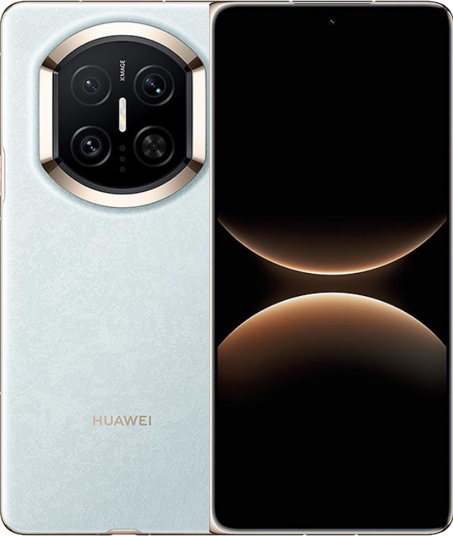 Huawei Mata X7 foldable smartphone with large OLED main display, secondary cover screen, Kirin flagship processor, Leica triple camera, and 5000mAh battery with fast charging.